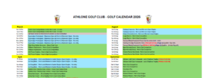 GOLF CLUB CALENDAR 2026